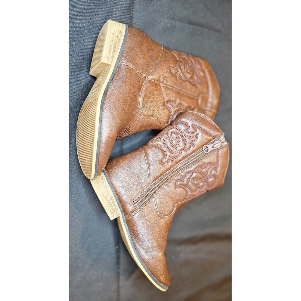 CAT & JACK Unisex Boots Western Cowboy  Zipper Brown Faux Leather‎ Size 11